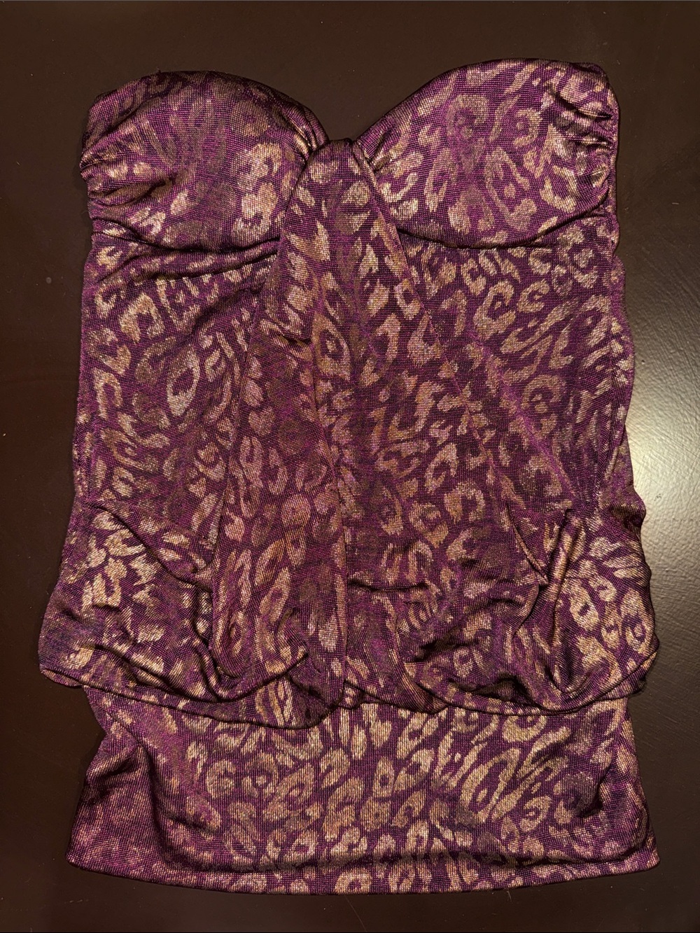 Maroon/gold Metallic Leopard Print Strapless top - Picture 2 of 4